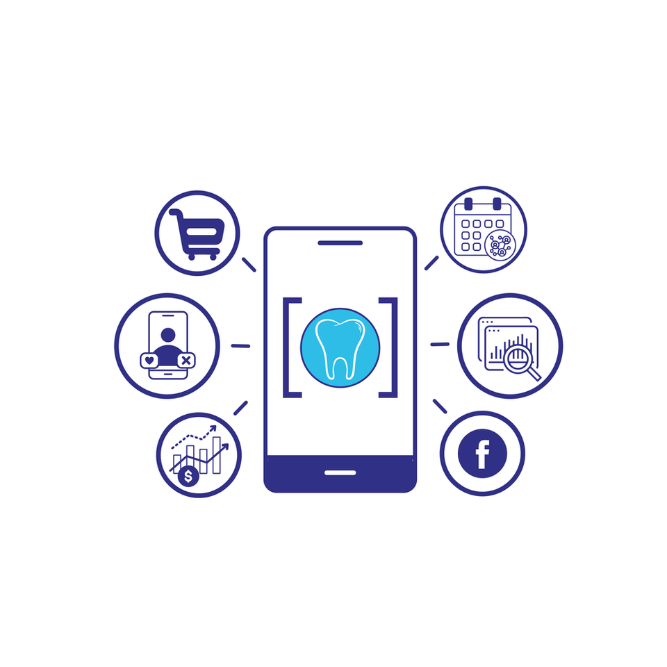 DentalConnect smartphone mockup with dental icons